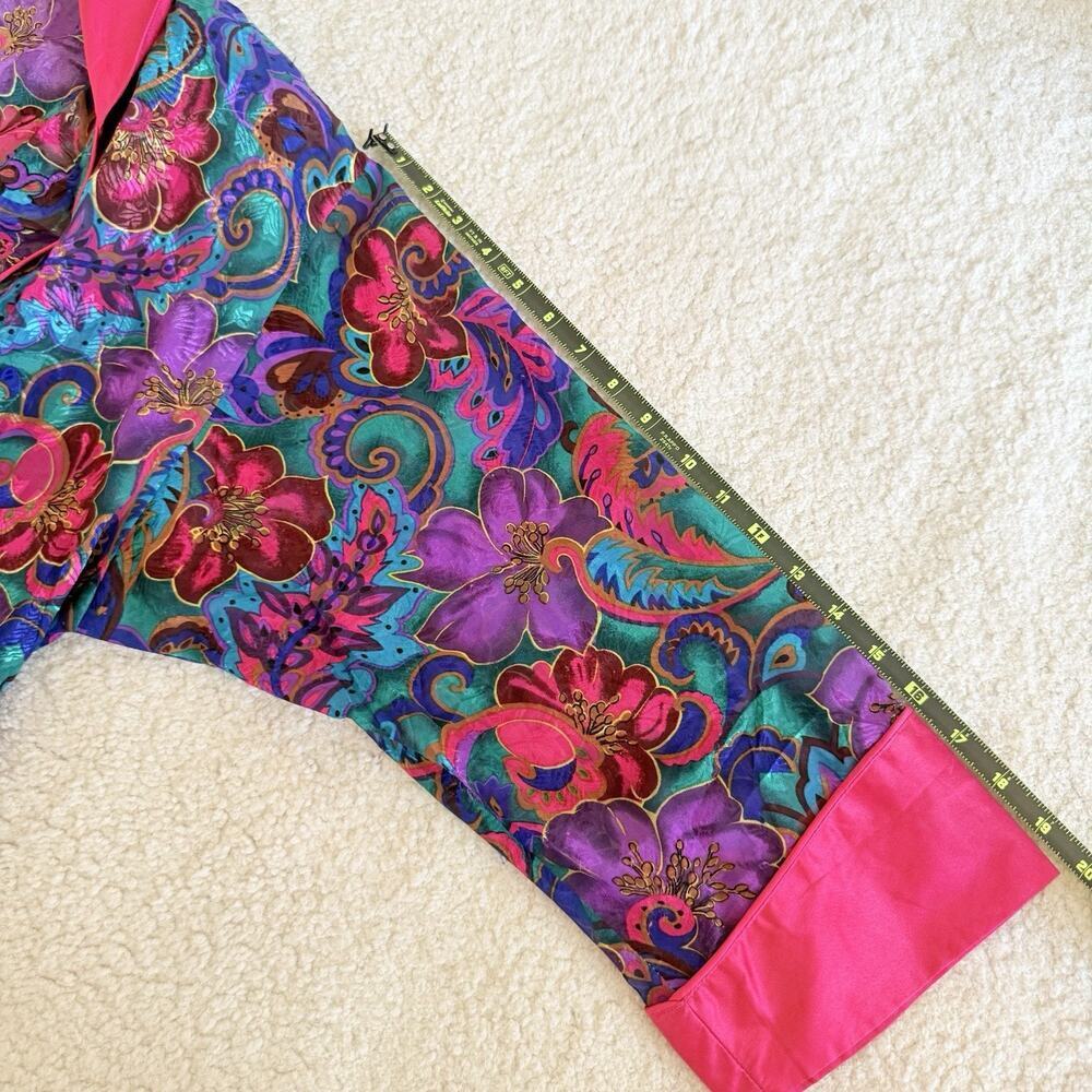 Vtg Victorias Secret Gold Label Paisley Long Robe Pink Satin Trim Fringe Glam S - Picture 14 of 15